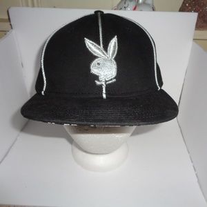 Playboy Silver Bunny Stripe Fitted Cap Hat LARGE